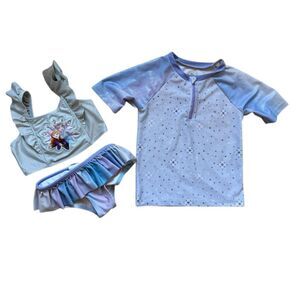 Toddler Girls Disney Store Frozen Elsa Anna Rashguard Swim Set Swimsuit 3 Pc 5T